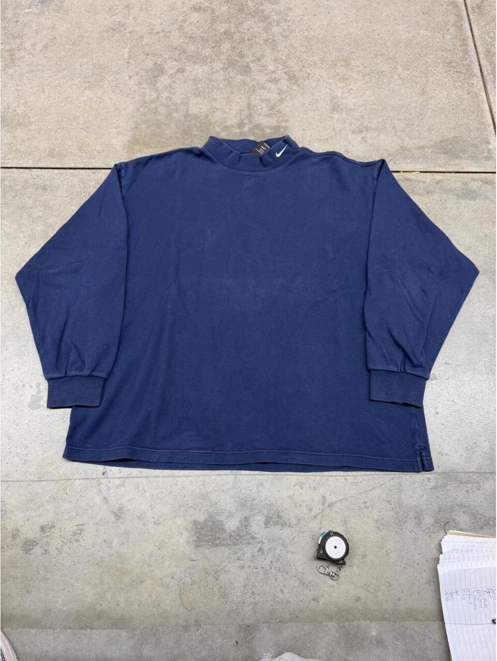 vintage nike mock neck navy and white small swoosh shirt size xl